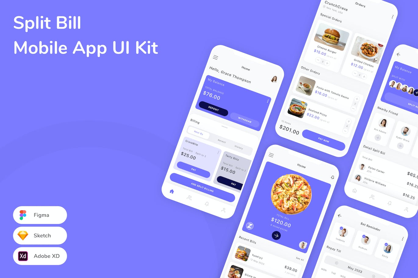 AA分割账单App界面设计UI模板套件 Split Bill Mobile App UI Kit