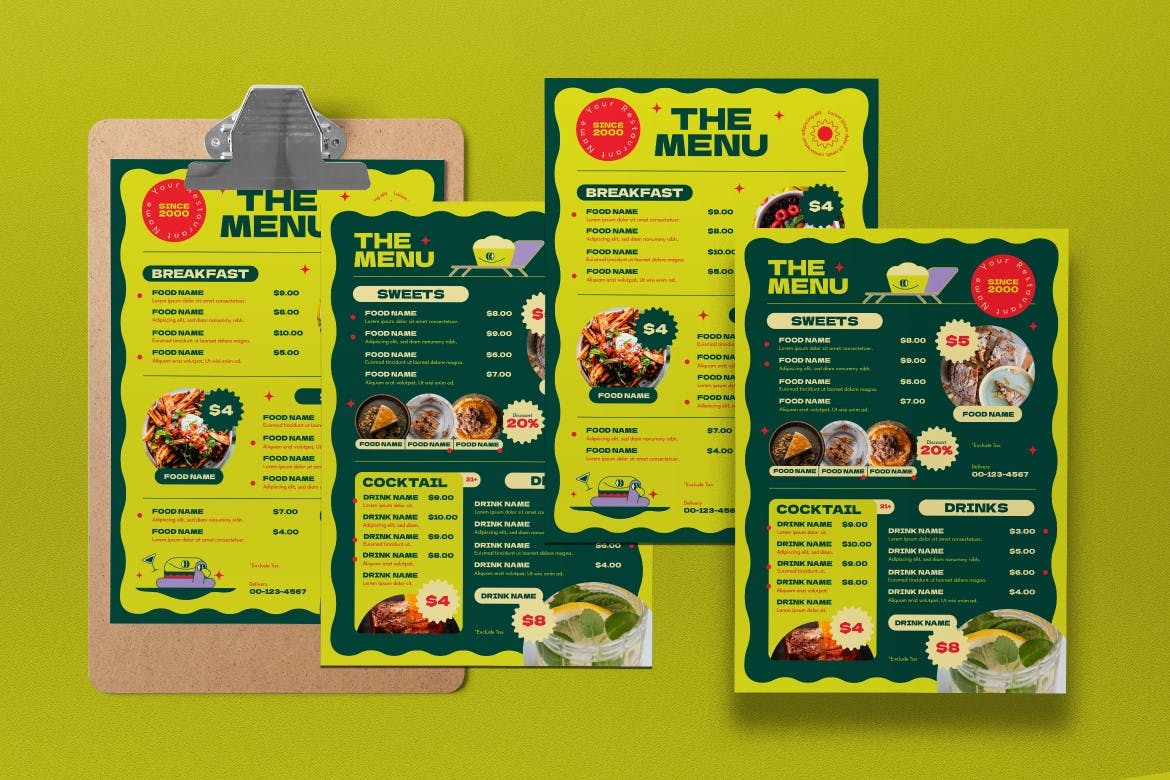 绿色复古食品菜单设计模板 Green Retro Food Menu