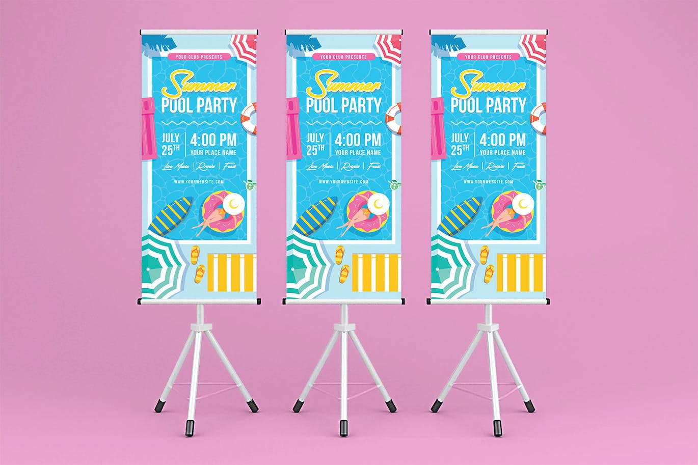 夏日泳池派对广告易拉宝设计模板 Summer Pool Party Rollup Banner