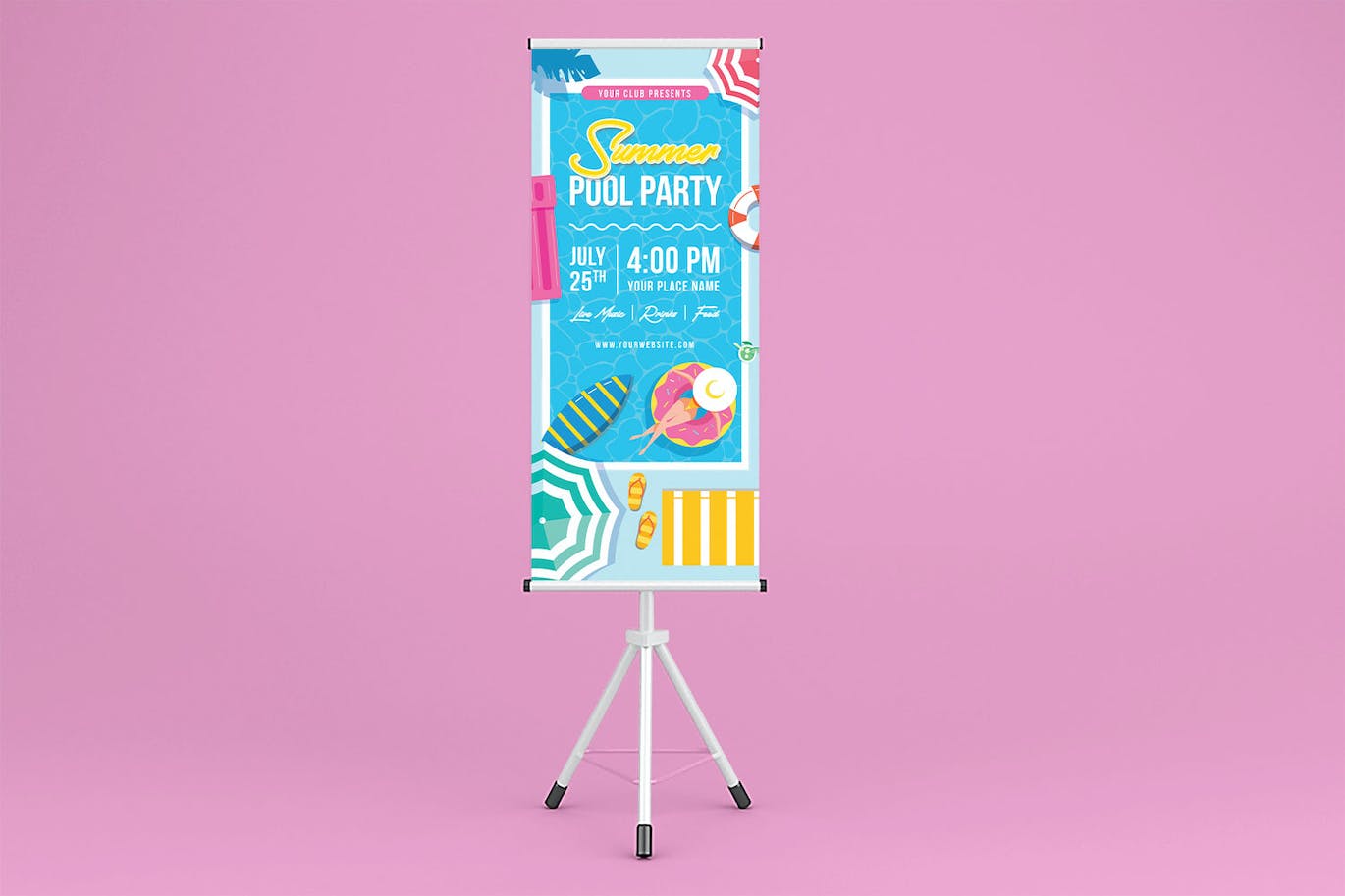 夏日泳池派对广告易拉宝设计模板 Summer Pool Party Rollup Banner