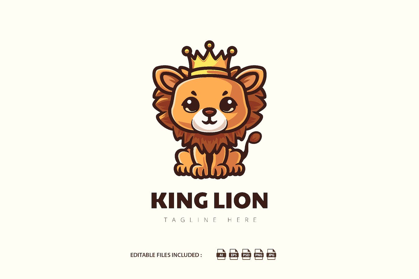 王冠狮子卡通吉祥物Logo标志模板 King Lion Mascot Logo