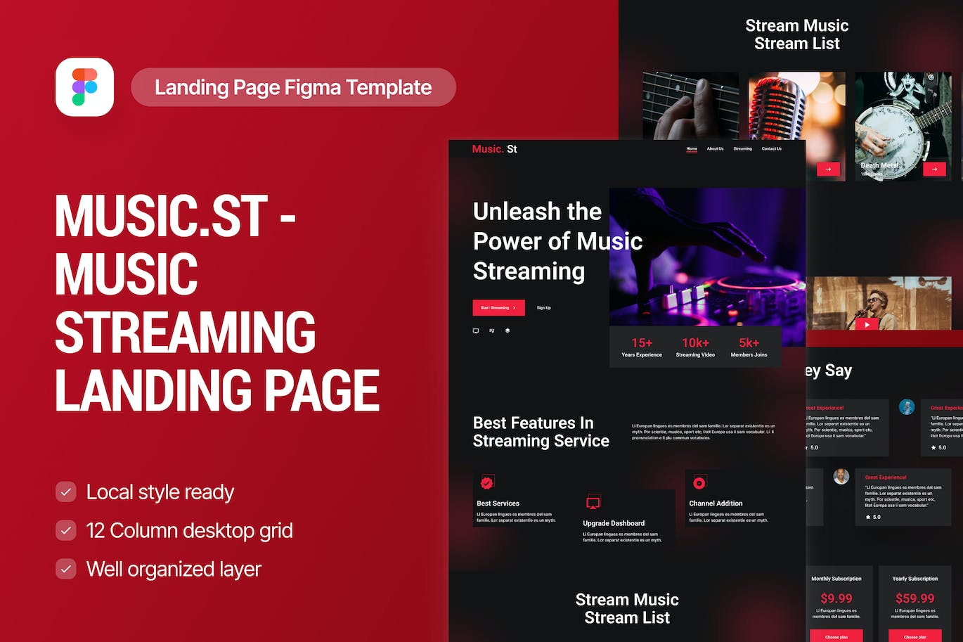 音乐流媒体网站着陆页Figma设计 MusicSt &#8211; Music Streaming Landing Page