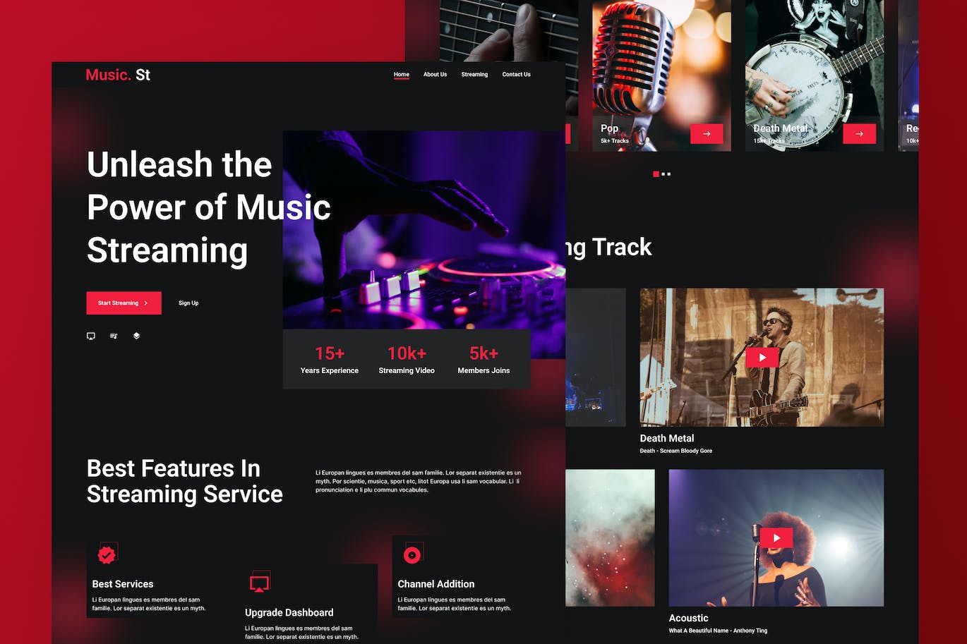 音乐流媒体网站着陆页Figma设计 MusicSt &#8211; Music Streaming Landing Page