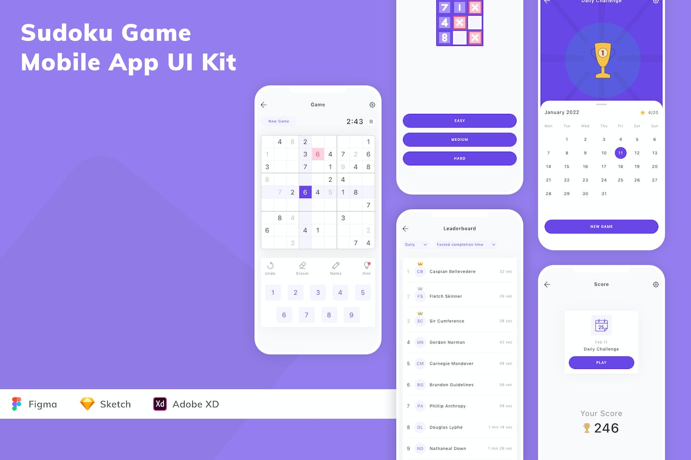 数独游戏移动应用程序UI套件 Sudoku Game Mobile App UI Kit