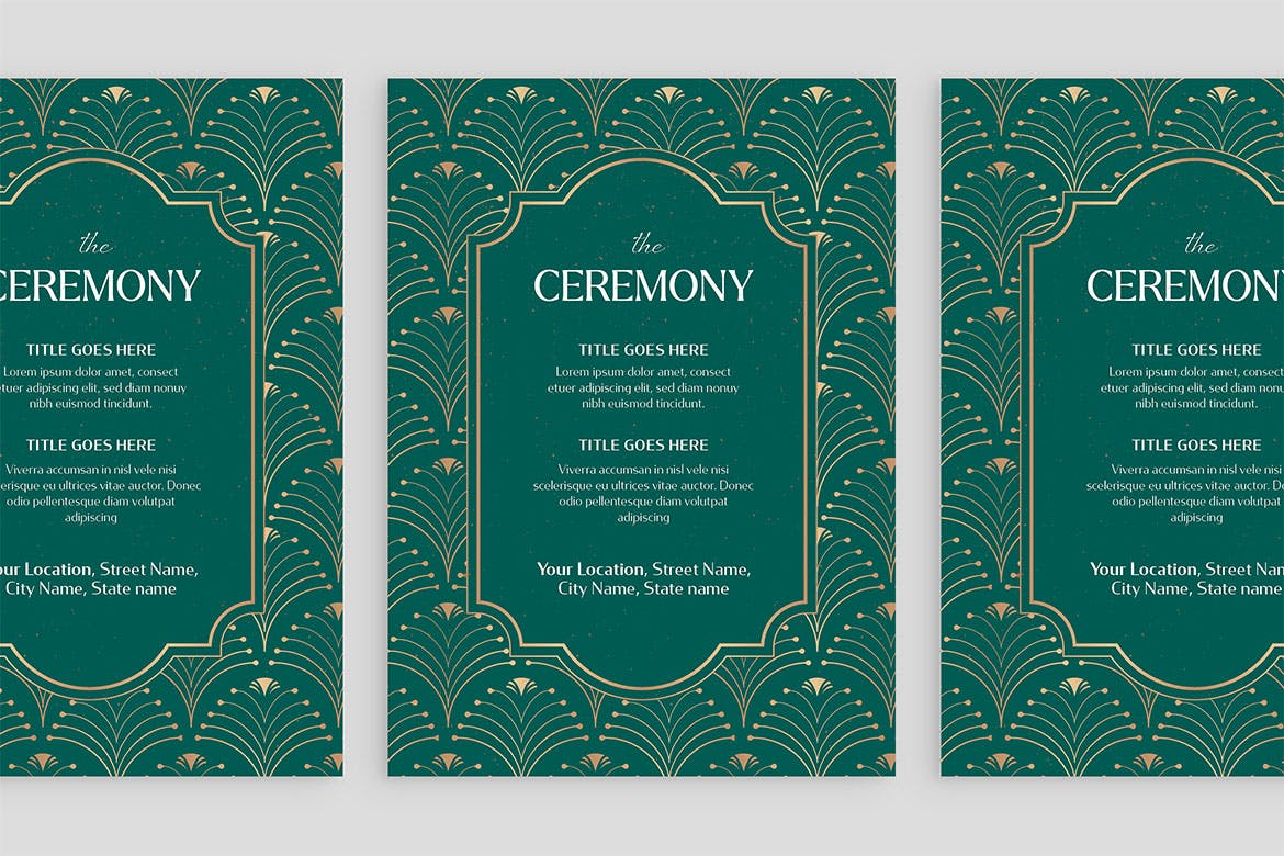 复古装饰艺术风格婚礼请柬模板 Art Deco Wedding Invitation Templates