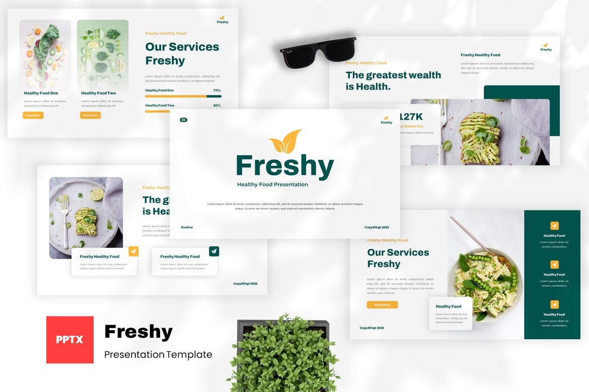 健康食品消费者指南PPT幻灯片模板下载 Freshy &#8211; Healthy Food Powerpoint Template