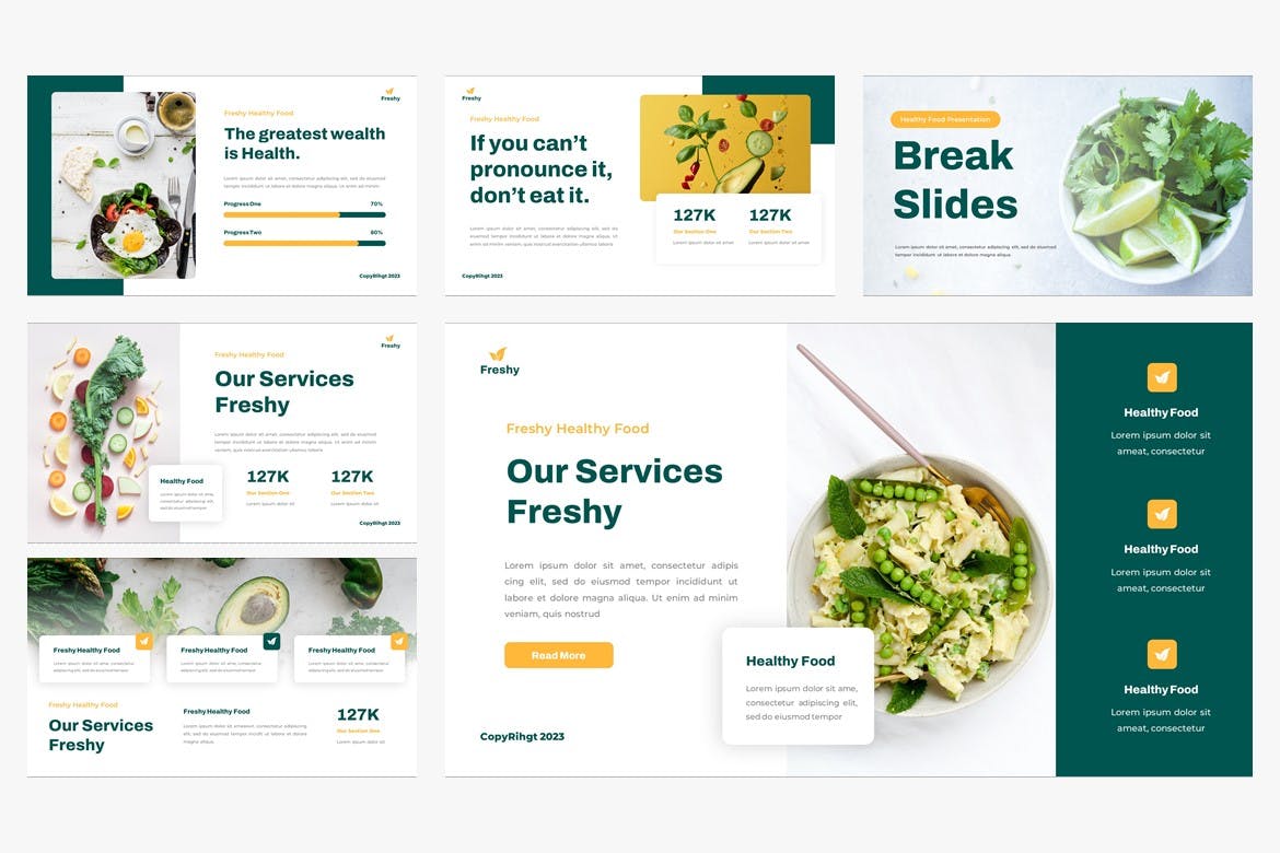 健康食品消费者指南PPT幻灯片模板下载 Freshy &#8211; Healthy Food Powerpoint Template