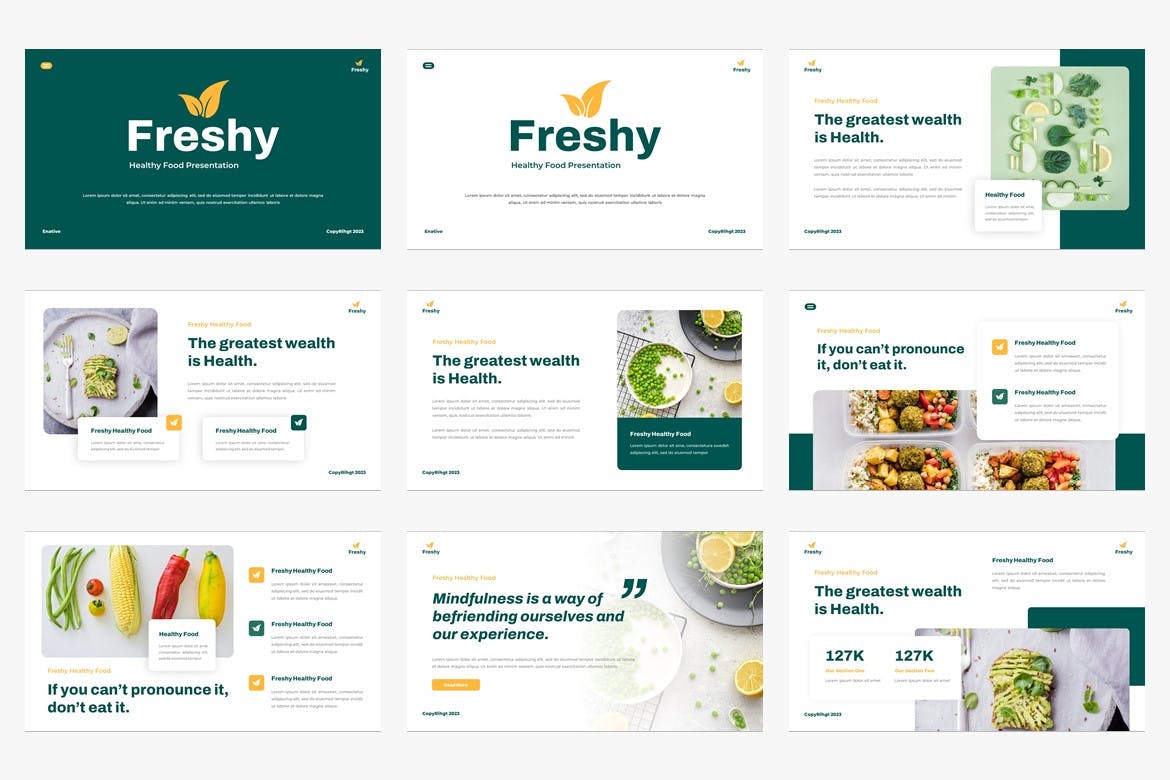 健康食品消费者指南PPT幻灯片模板下载 Freshy &#8211; Healthy Food Powerpoint Template