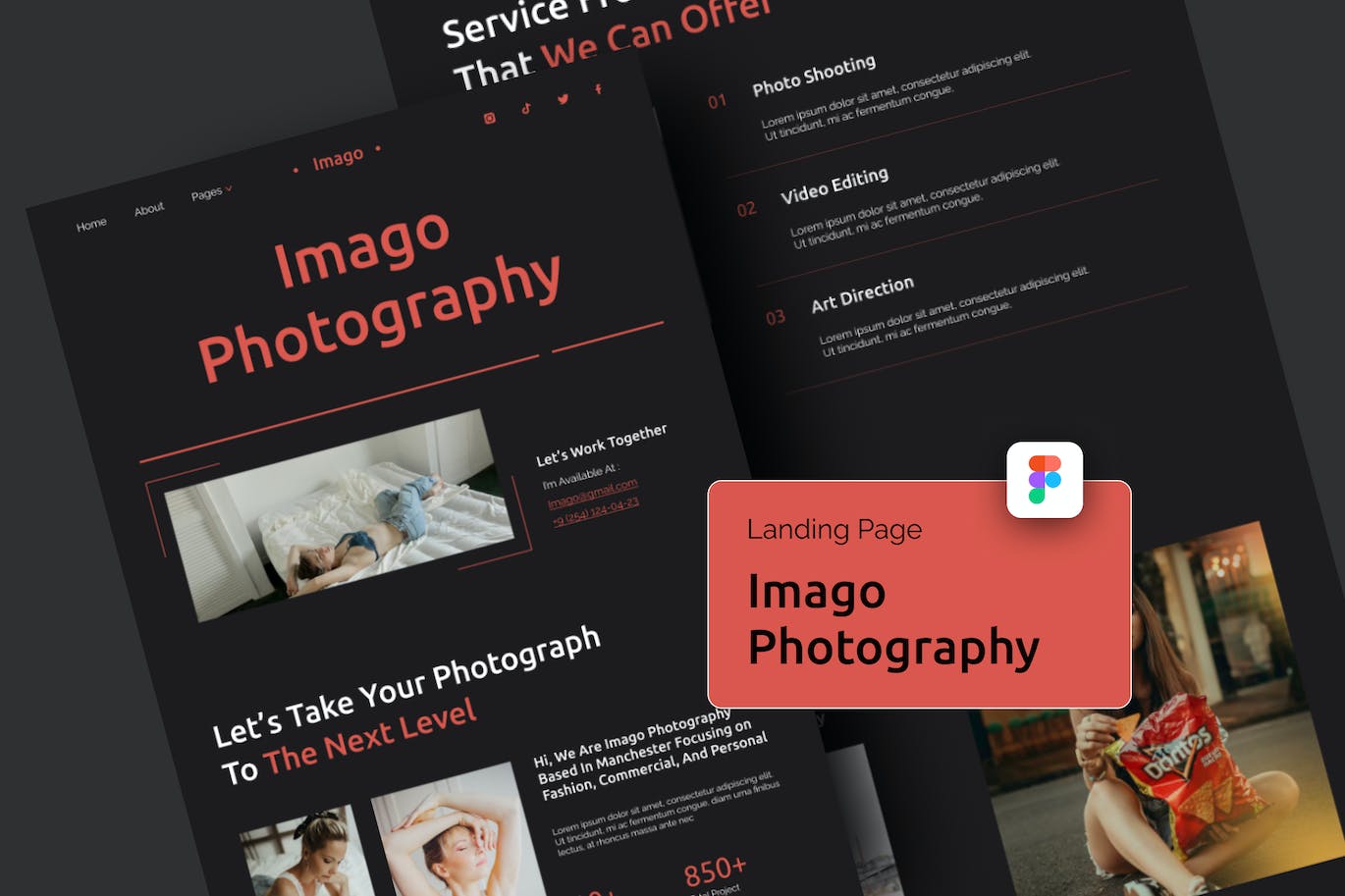 摄影业务网站着陆页Figma模板 Imago Red Clean Photography Landing Page Figma