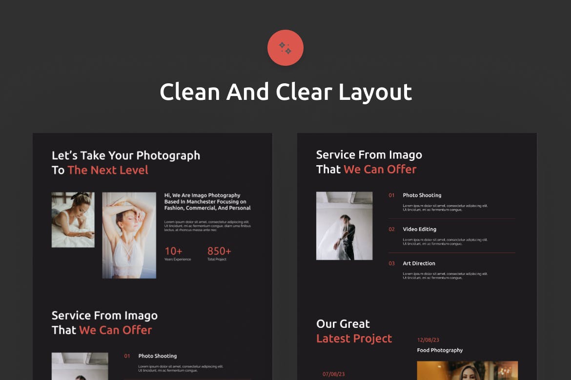 摄影业务网站着陆页Figma模板 Imago Red Clean Photography Landing Page Figma