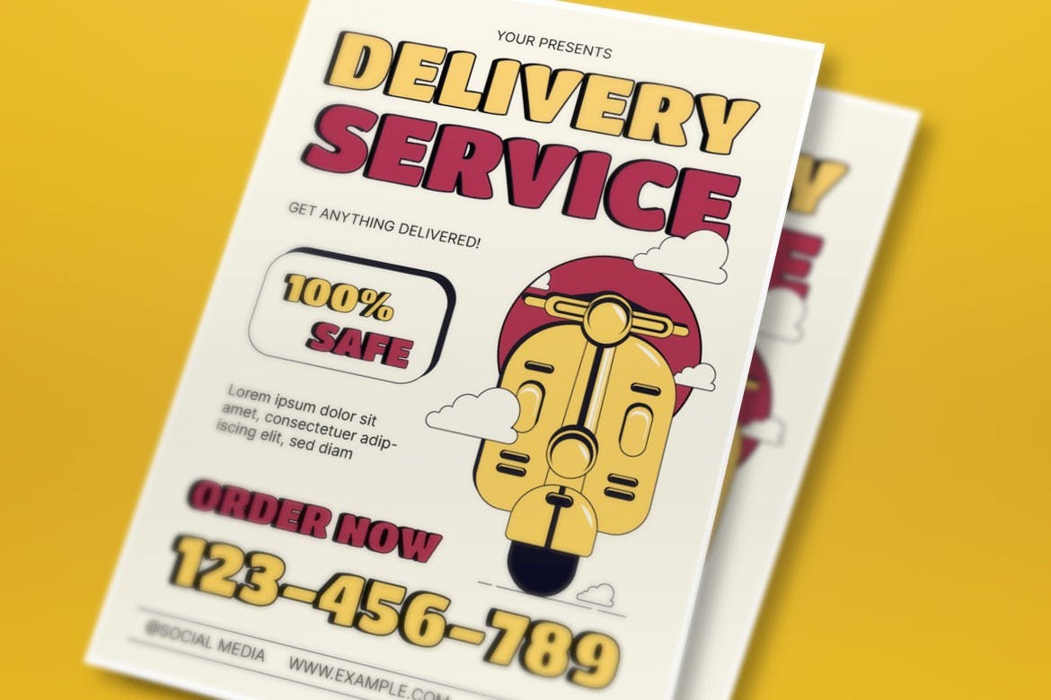 黄色扁平设计快递服务海报宣传单合集 Yellow Flat Design Delivery Service Flyer Set