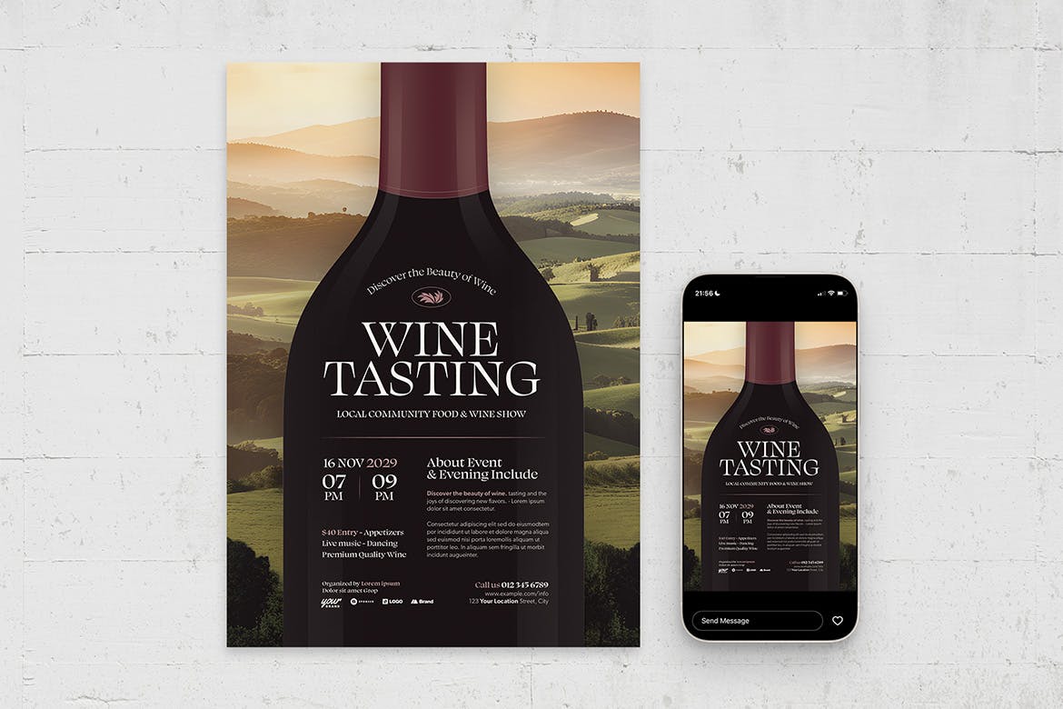 葡萄酒品酒活动传单模板下载 Wine Flyer Template