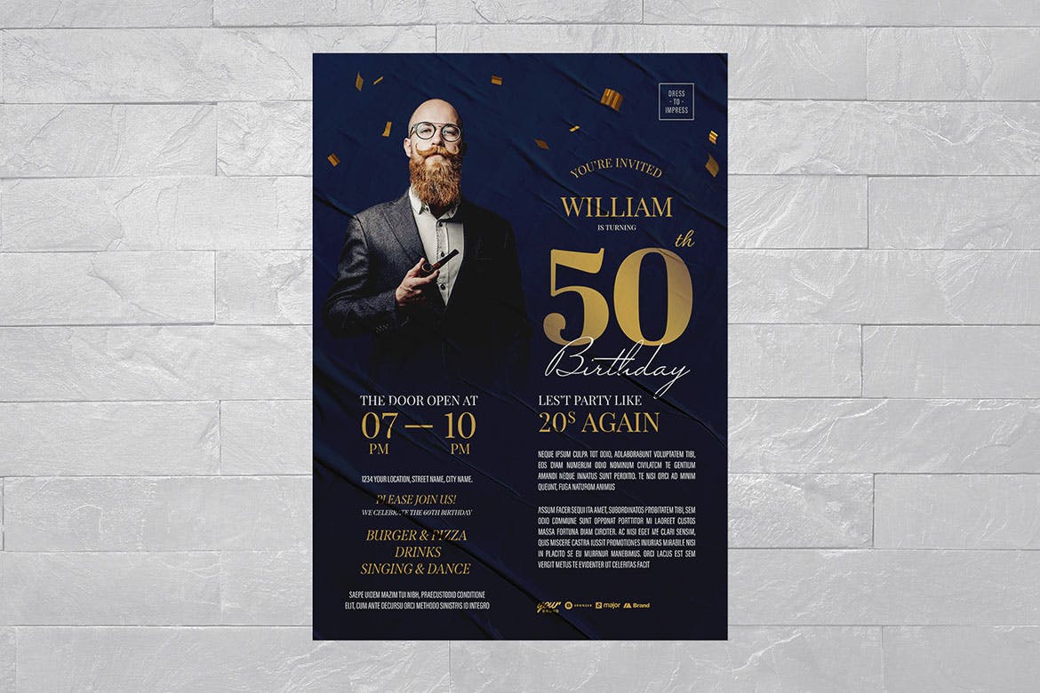 黑金配色生日活动海报传单模板Birthday Flyer Template