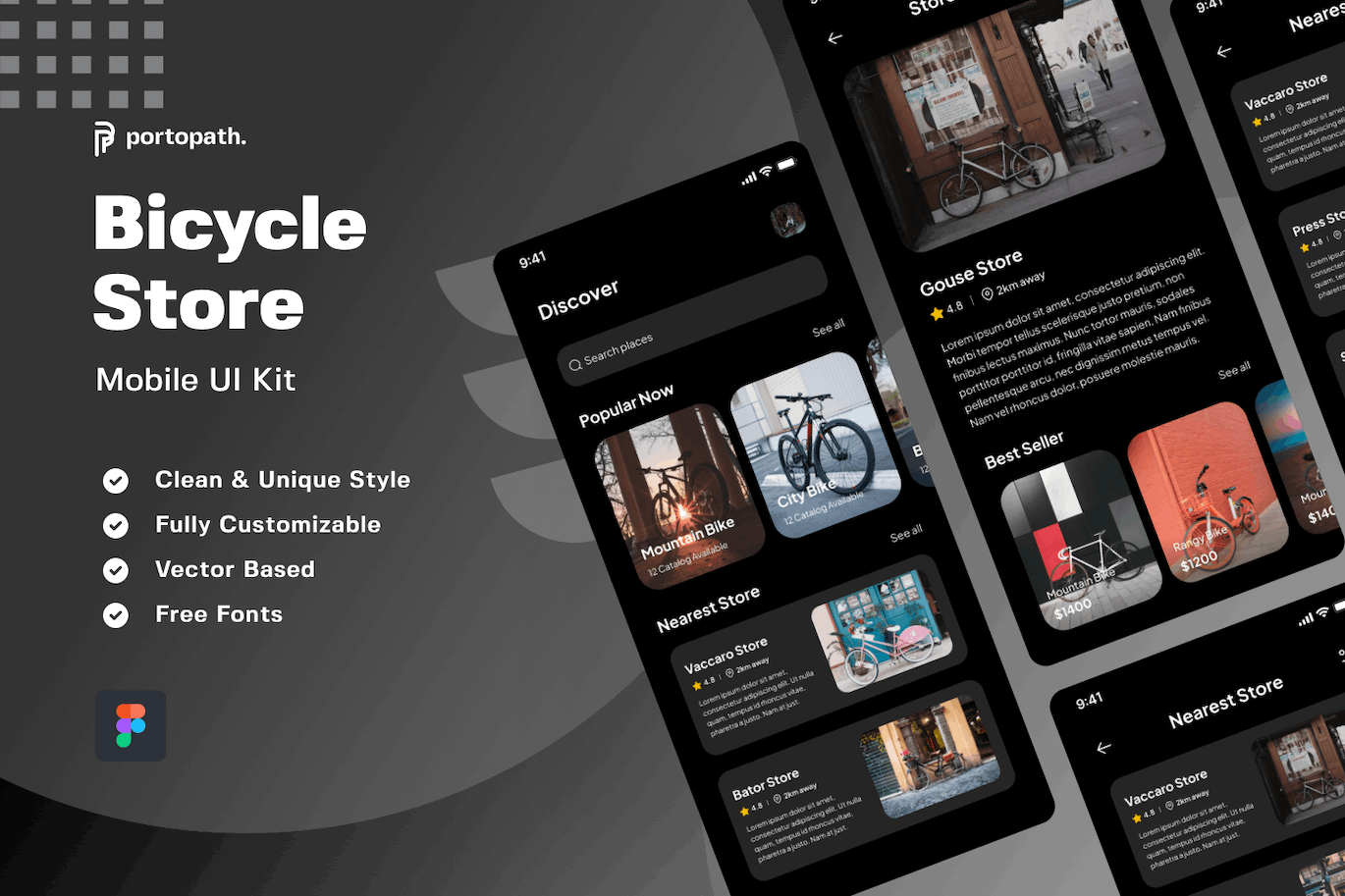 自行车商店移动应用App界面设计模板 Bicycle Store Mobile Apps