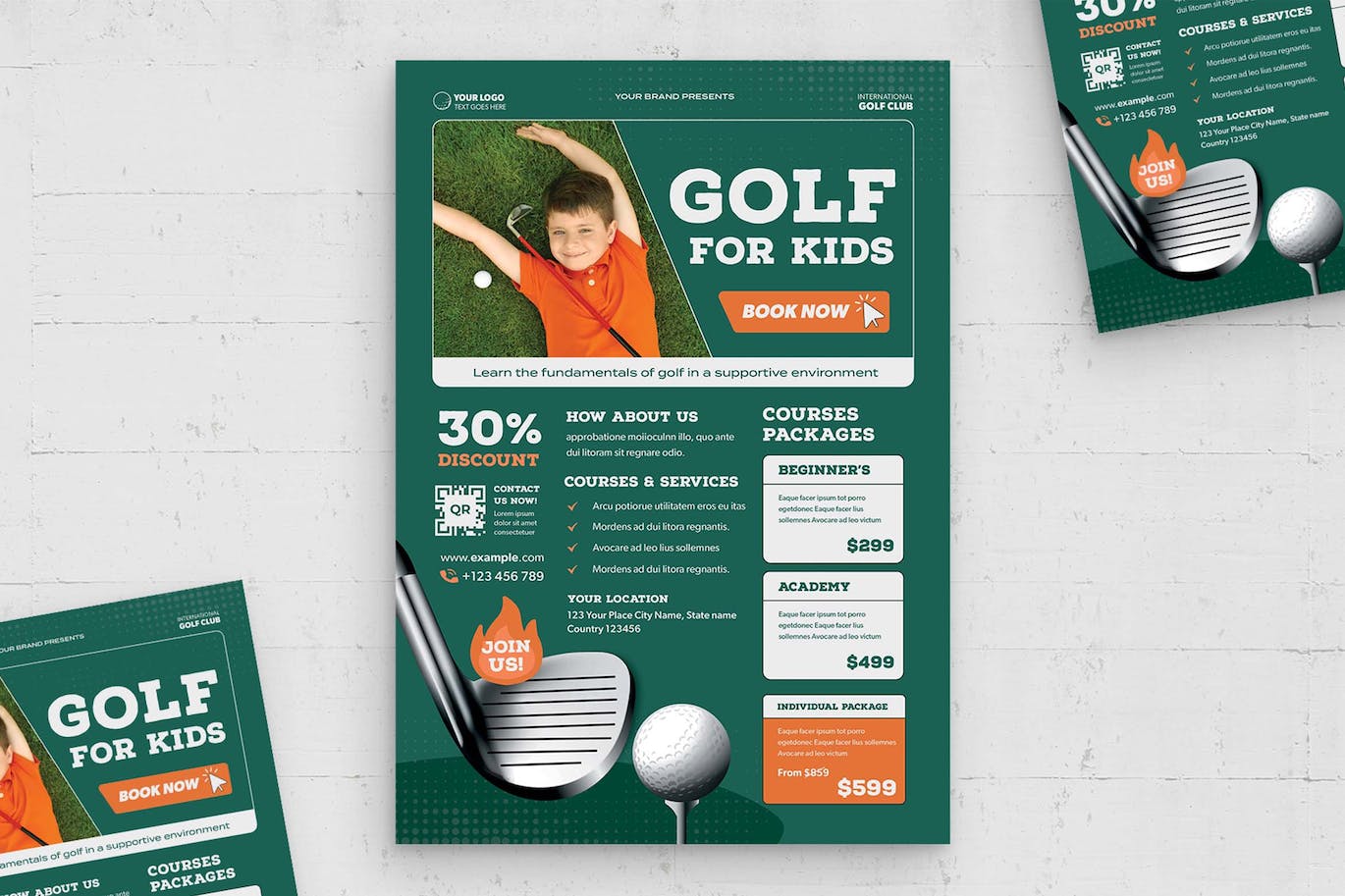 儿童高尔夫运动海报传单模板 Kids Golf Flyer Template