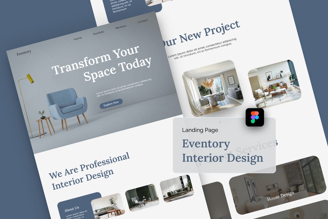 现代室内设计网站着陆页Figma模板 Eventory Modern Interior Design Landing Page Figma