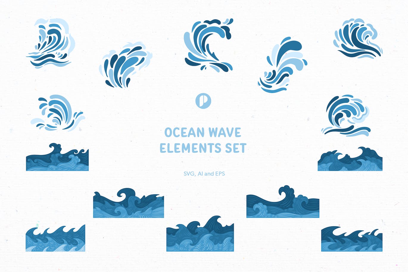 蓝色海洋波浪元素插画集 Blue Ocean Wave Element Illustration Set