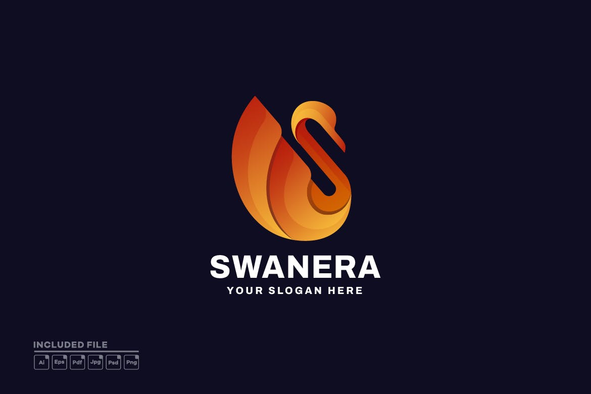 天鹅卡通渐变Logo标志模板 Swan Gradient Logo