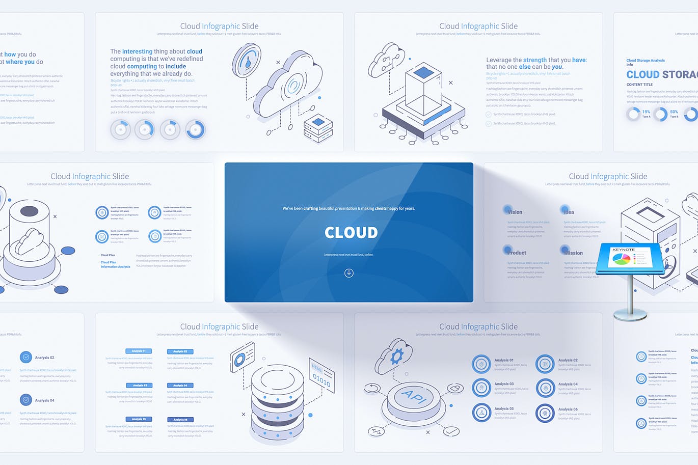 云存储服务数据图表Keynote模板 CLOUD &#8211; Keynote Infographics Slides