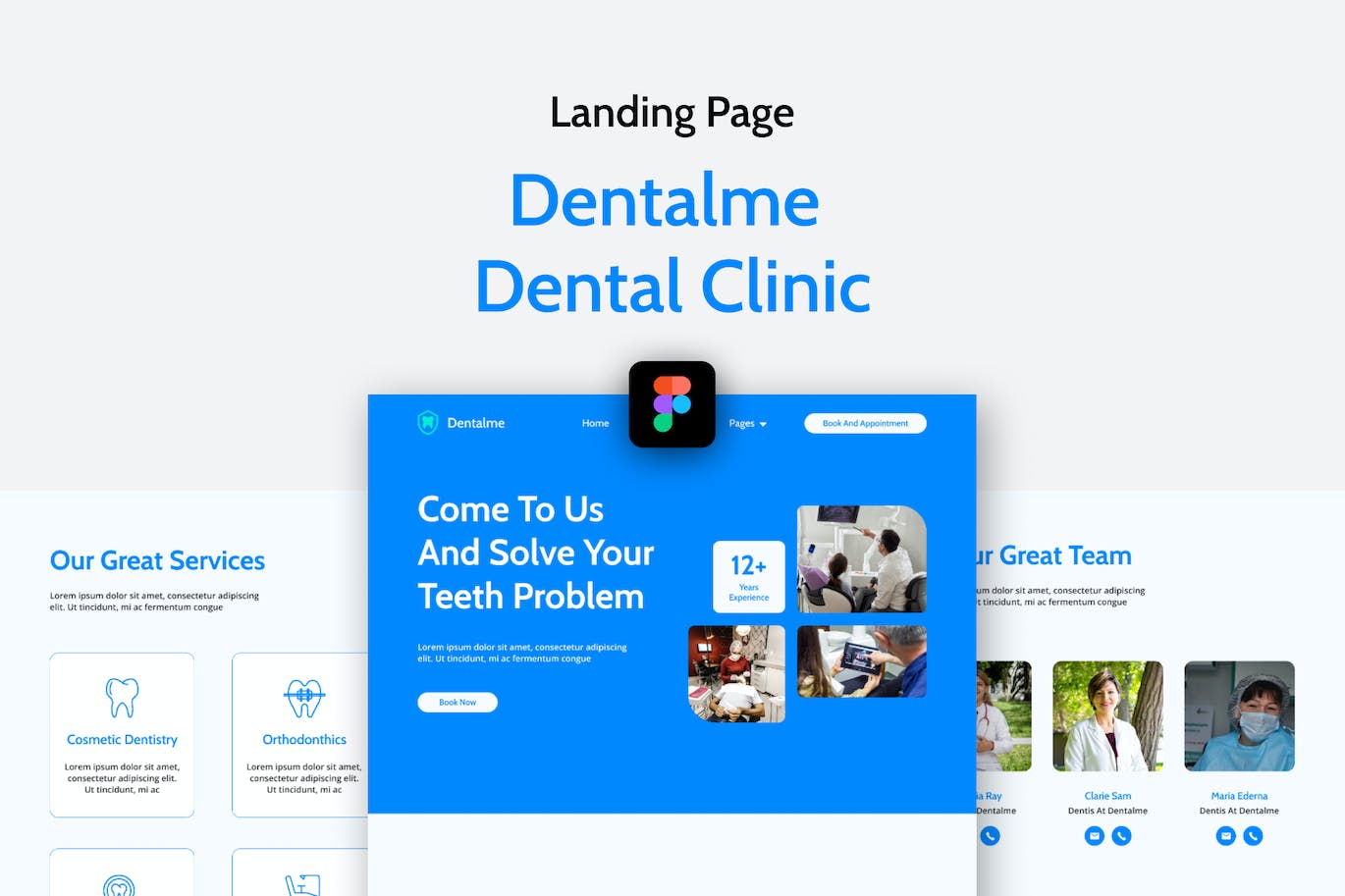 牙科诊所网站着陆页Figma模板 Dentalme Blue Dental Clinic Landing Page Figma