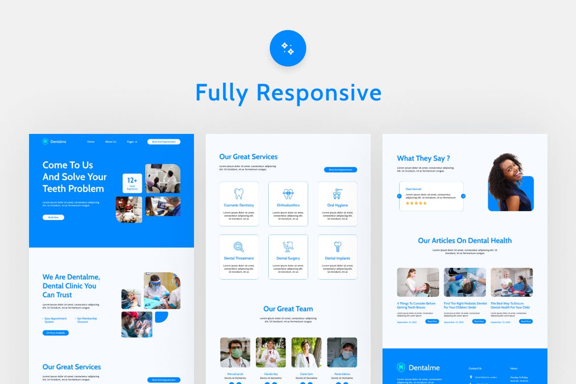 牙科诊所网站着陆页Figma模板 Dentalme Blue Dental Clinic Landing Page Figma