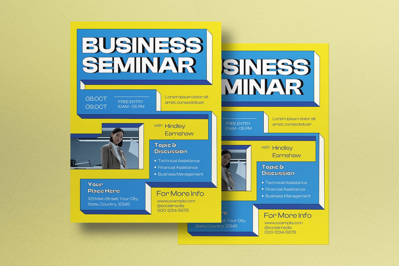 黄色扁平设计业务研讨会海报设计 Yellow Flat Design Business Seminar Flyer