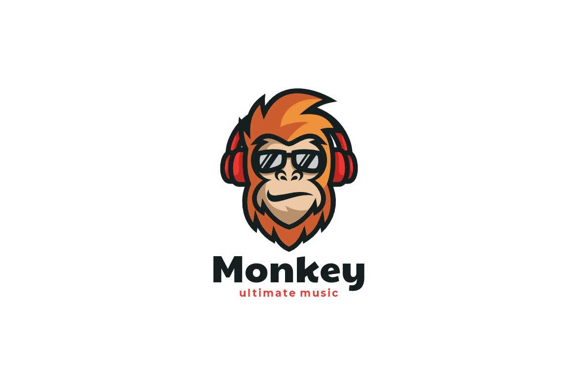 耳机猴子卡通吉祥物Logo标志模板 Monkey Simple Mascot Logo