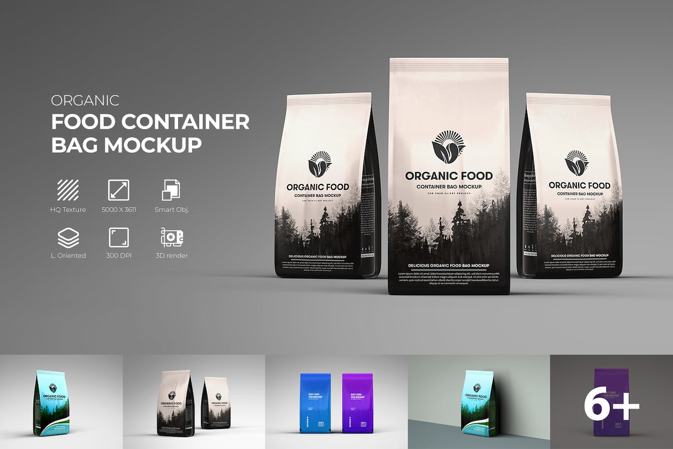 有机食品容器包装袋样机 Organic Food Container Packaging Bag Mockup