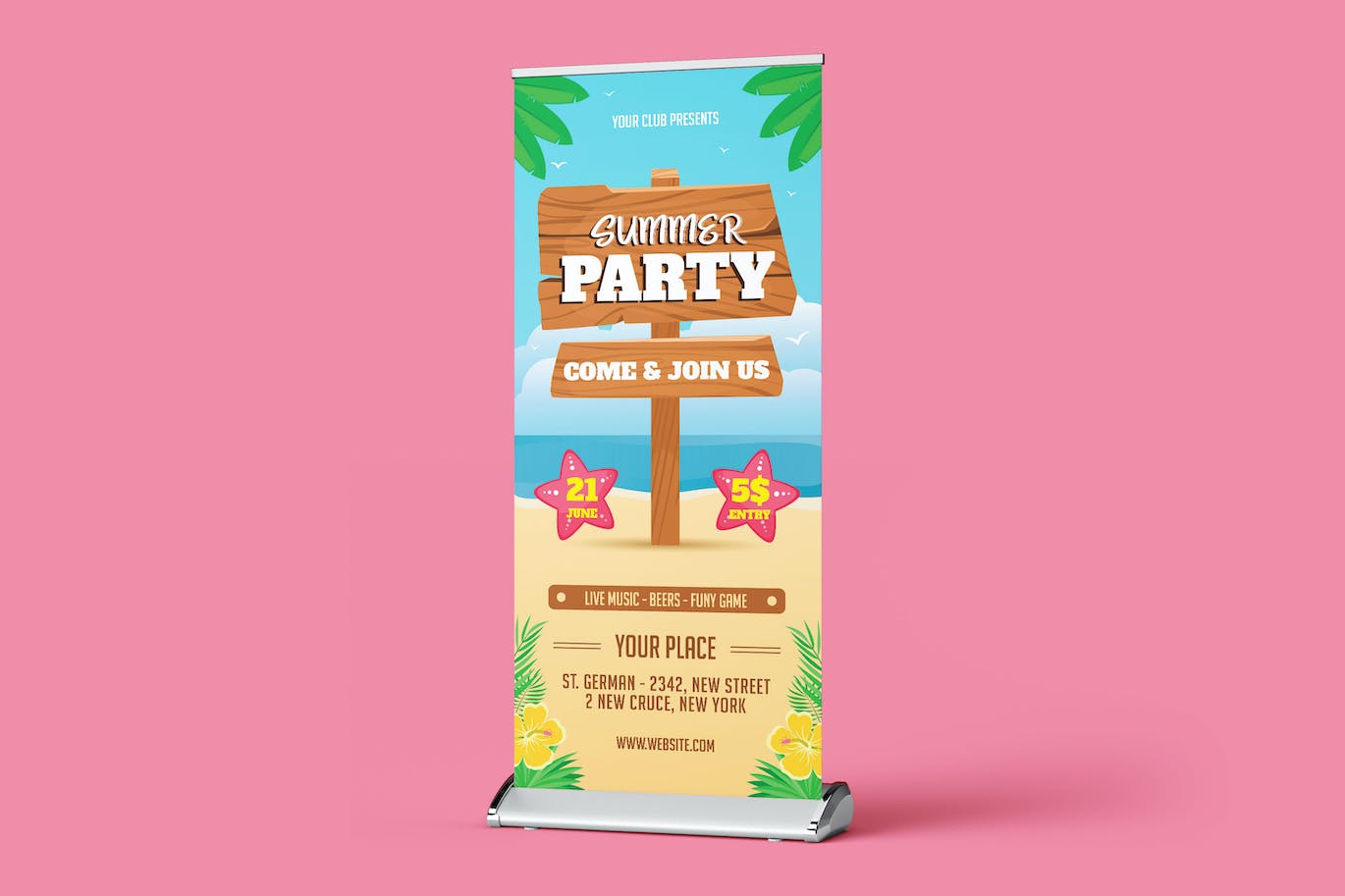 夏季沙滩派对广告易拉宝设计模板 Summer Party Rollup Banner