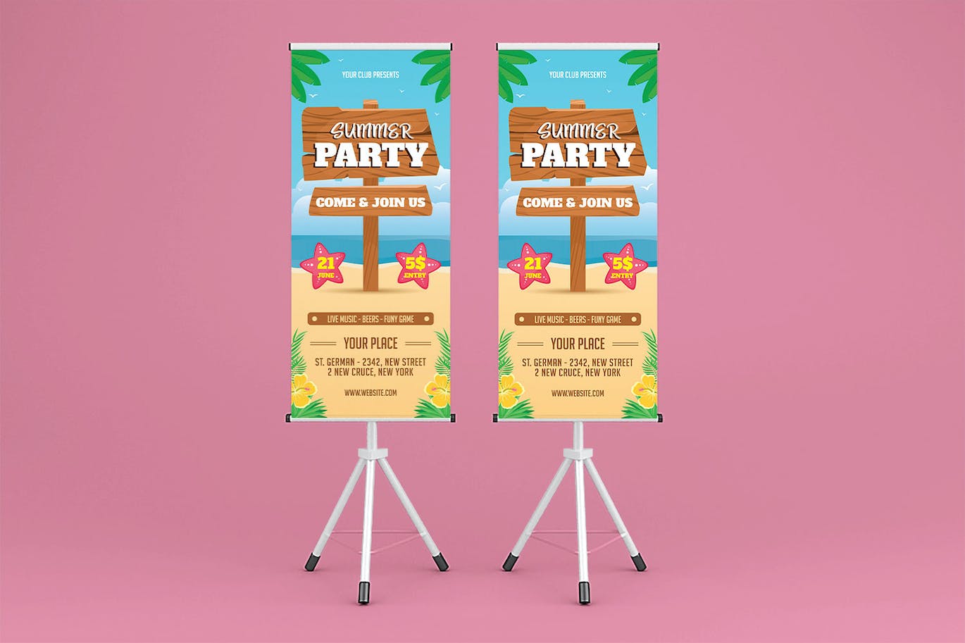 夏季沙滩派对广告易拉宝设计模板 Summer Party Rollup Banner