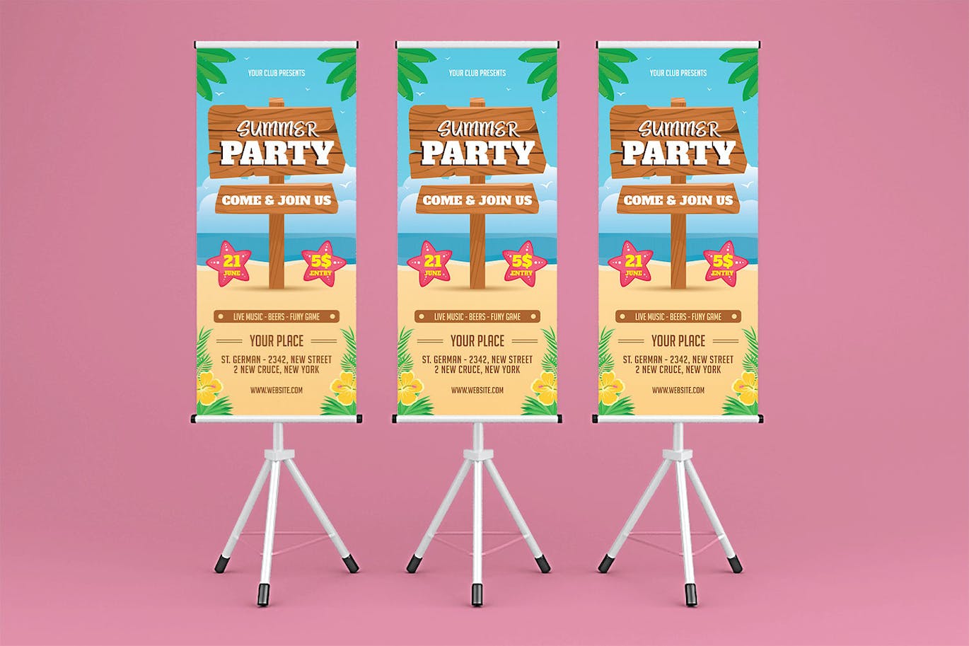 夏季沙滩派对广告易拉宝设计模板 Summer Party Rollup Banner