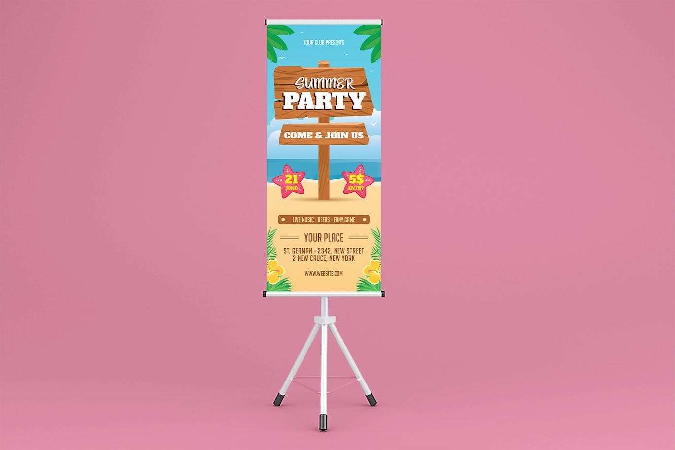 夏季沙滩派对广告易拉宝设计模板 Summer Party Rollup Banner