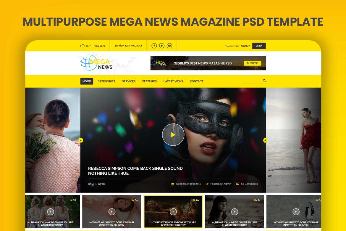 大型新闻杂志网站设计PSD模板 Mega News Magazine PSD Template