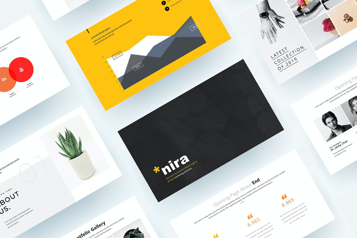 盆栽艺术展示谷歌幻灯片设计模板 Nira &#8211; Google Slides Presentation Template