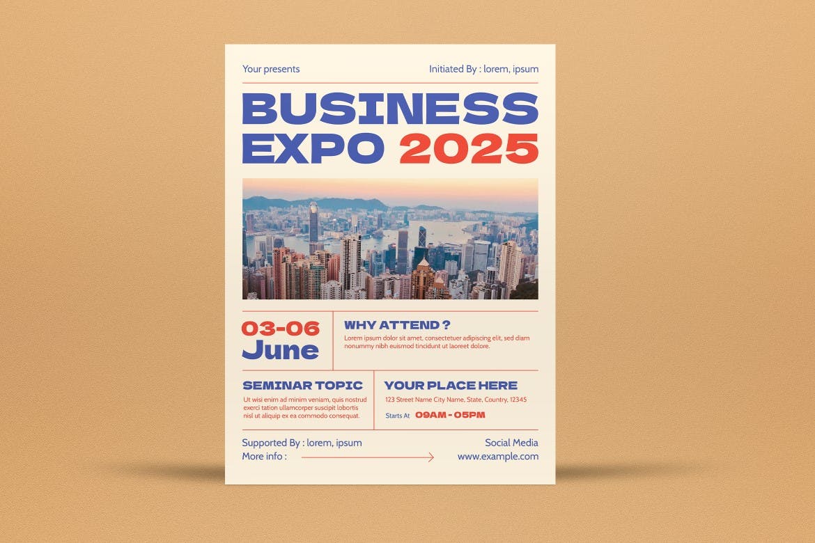 白色洁净设计商业博览会海报素材 White Clean Design Business Expo Flyer