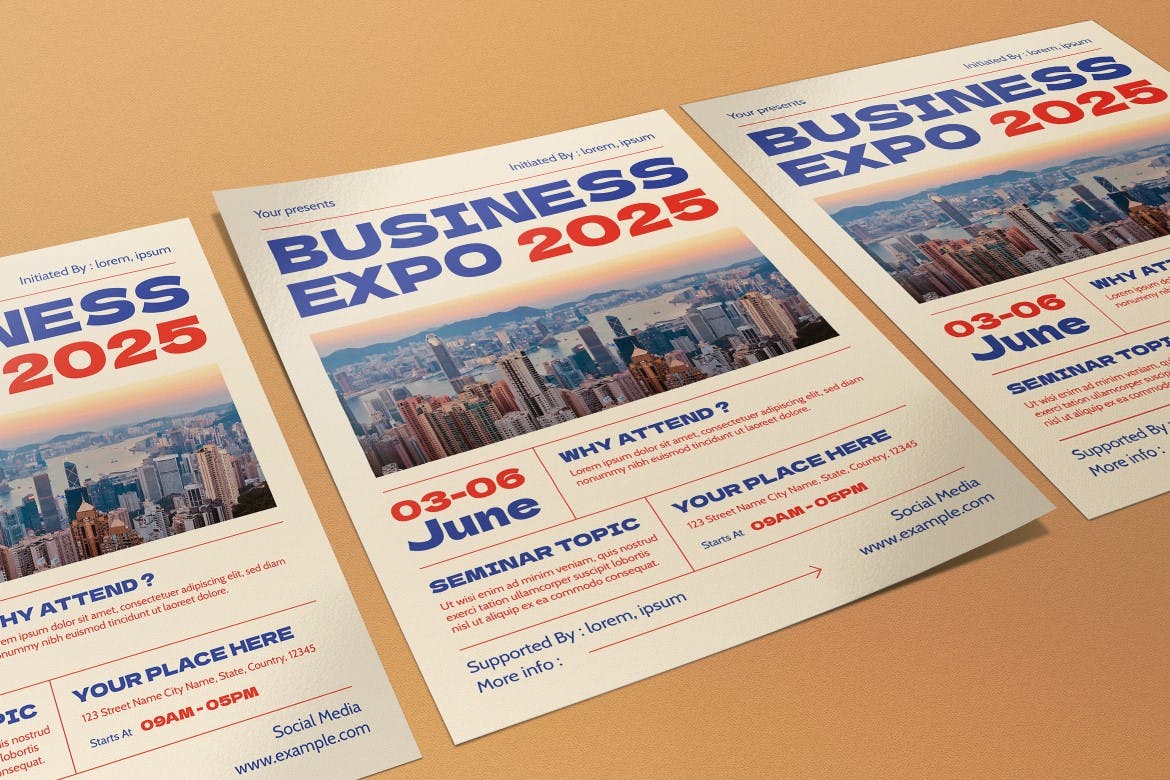 白色洁净设计商业博览会海报素材 White Clean Design Business Expo Flyer