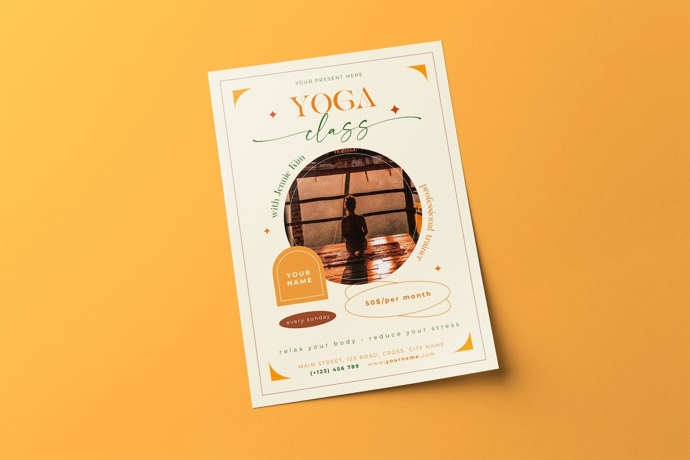 瑜伽课宣传单设计模板 Yoga Class Flyer