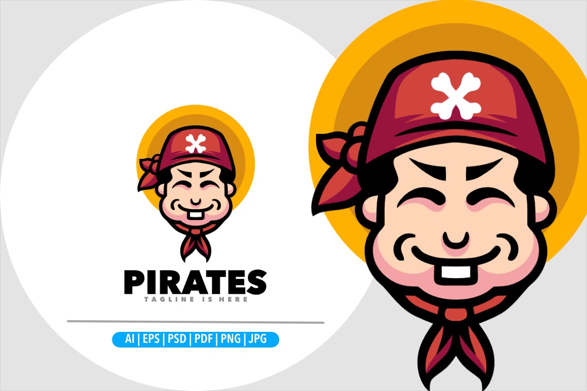 可爱的海盗标志Logo设计模板 Cute Pirate Logo Template