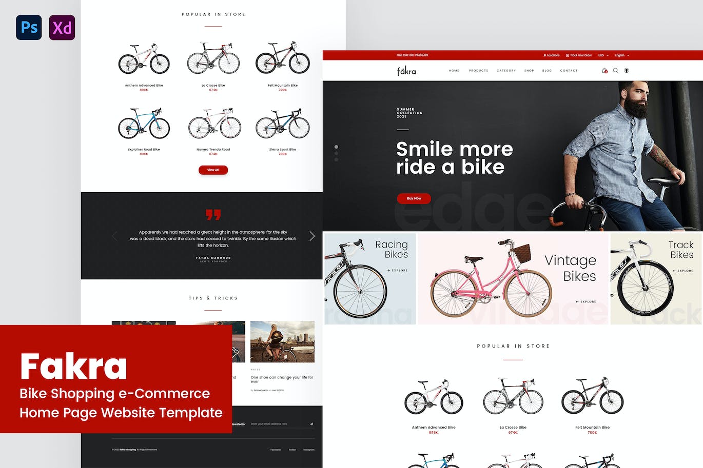 自行车购物电商网站设计模板 Fakra &#8211; Bike Shopping Website Design Template