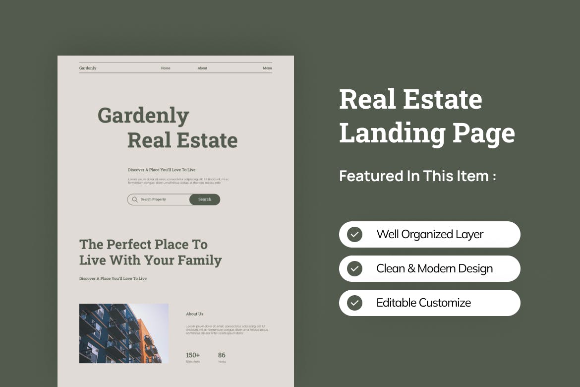 房地产网站着陆页Figma模板 Gardenly Gray Real Estate Landing Page Figma