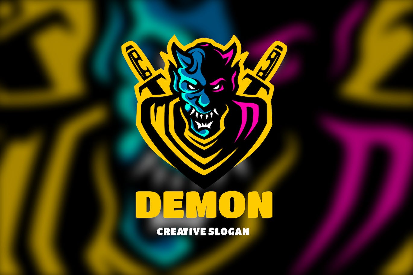 鬼面具恶魔标志Logo设计模板 Oni Mask Demon Logo Template