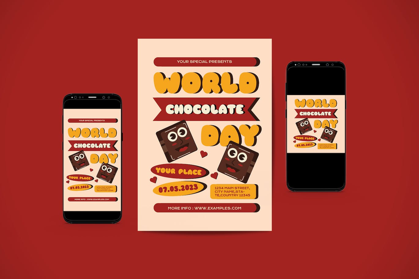 世界巧克力日海报传单设计模板  World Chocolate Day Flyer Set