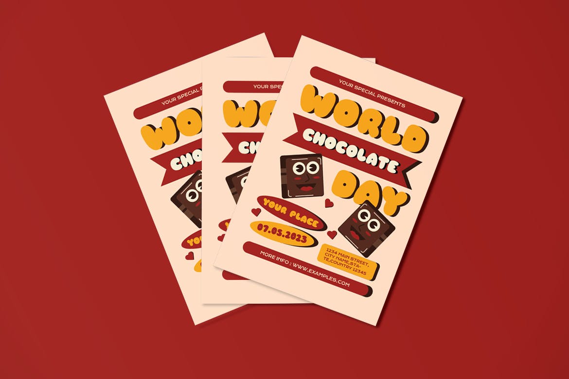 世界巧克力日海报传单设计模板  World Chocolate Day Flyer Set