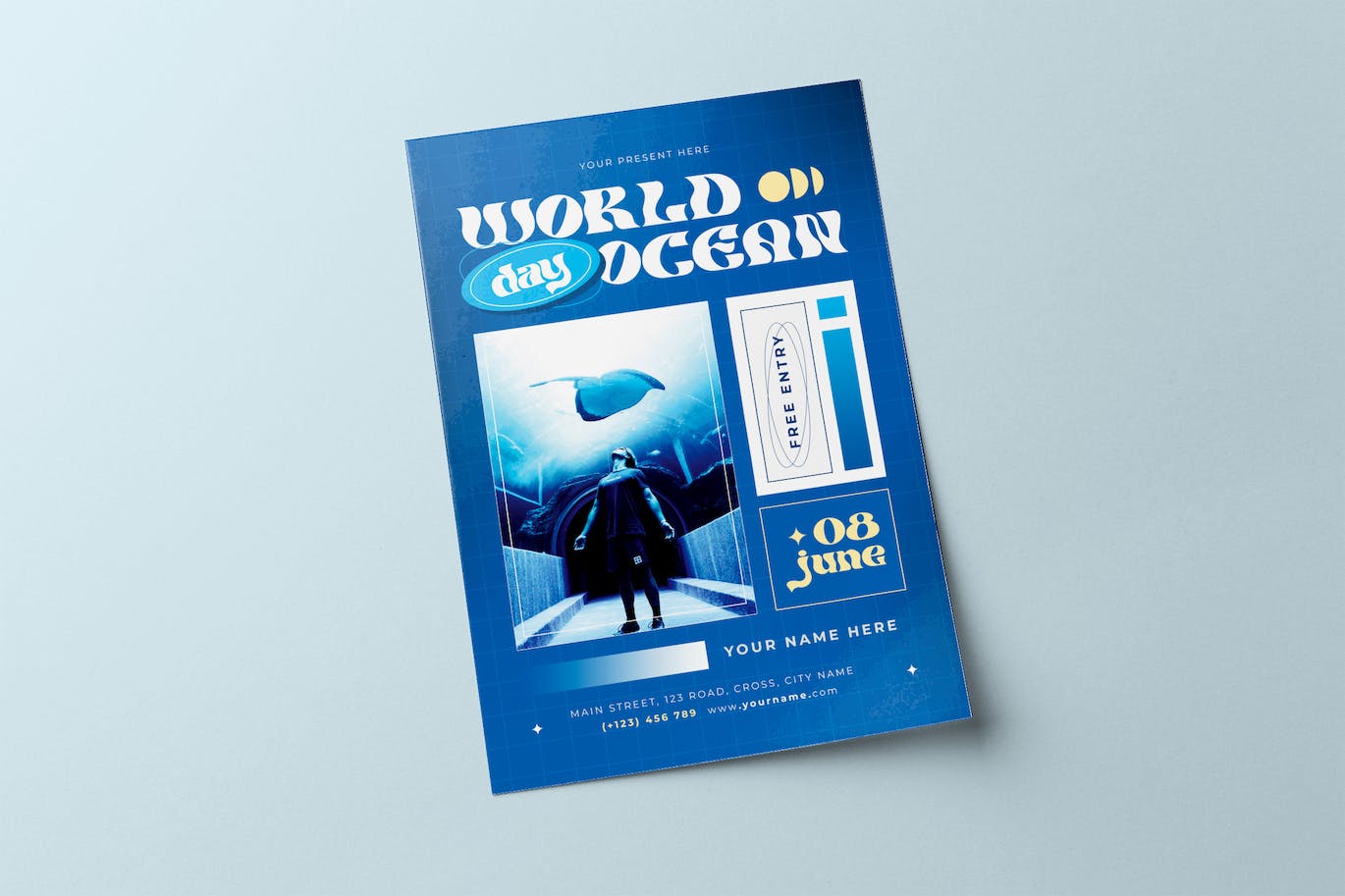 世界海洋日海报传单设计模板 World Ocean Day Flyer