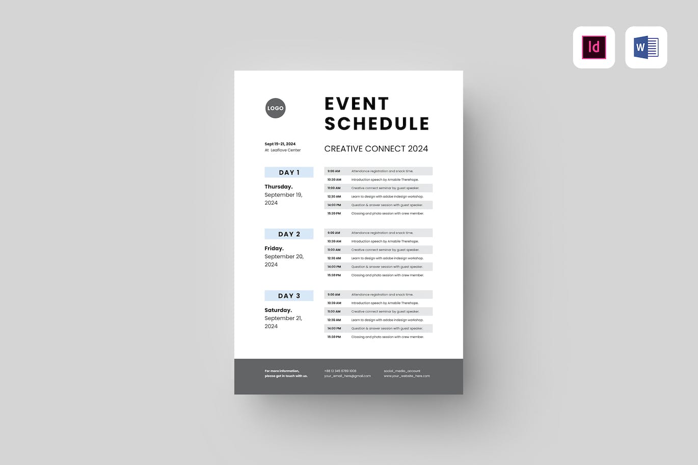 演出项目活动时间表设计模板 Event Schedule | MS Word &amp; Indesign