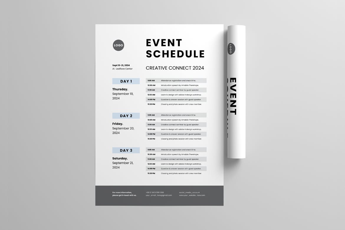 演出项目活动时间表设计模板 Event Schedule | MS Word &amp; Indesign