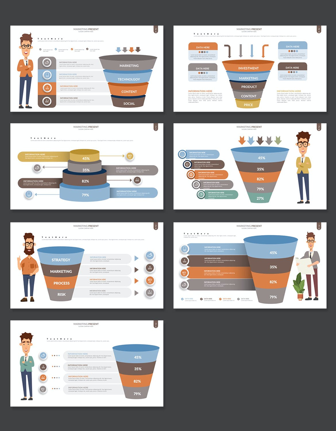 漏斗信息图表演示Keynote模板 Funnel Keynote Infographic Templates