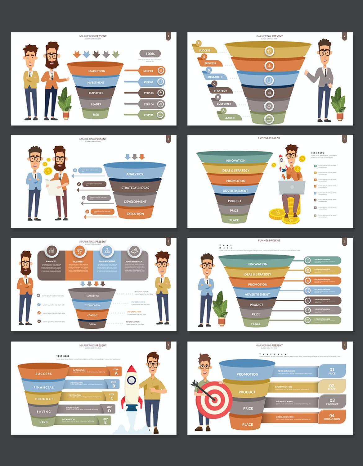 漏斗信息图表演示Keynote模板 Funnel Keynote Infographic Templates