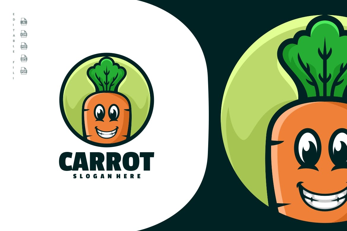 胡萝卜卡通吉祥物Logo标志模板 Carrot Character Cartoon Mascot Logo