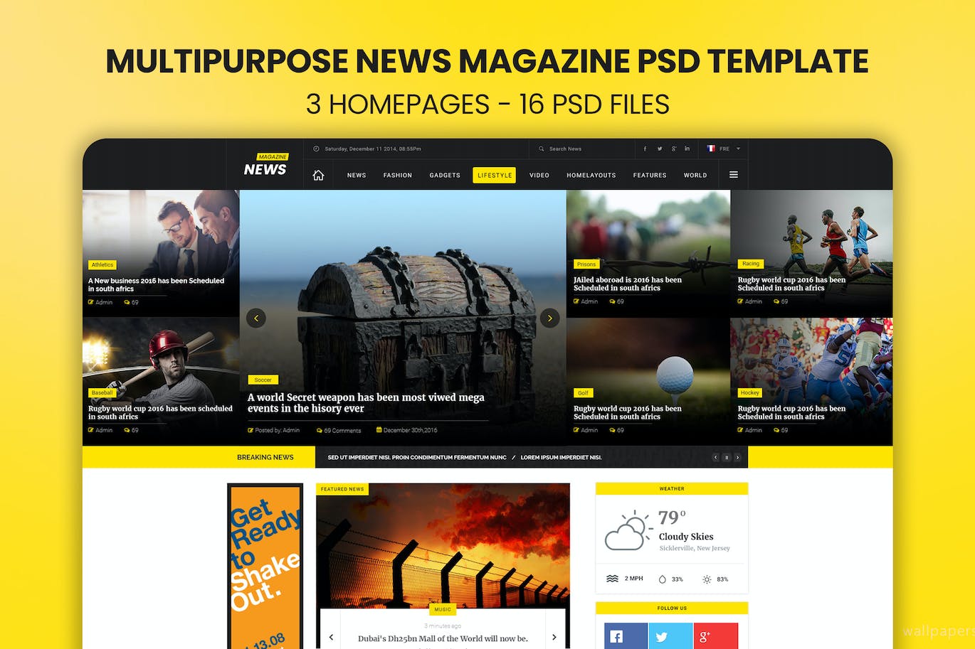 新闻杂志公司网站设计PSD模板 News Magazine &#8211; PSD Template